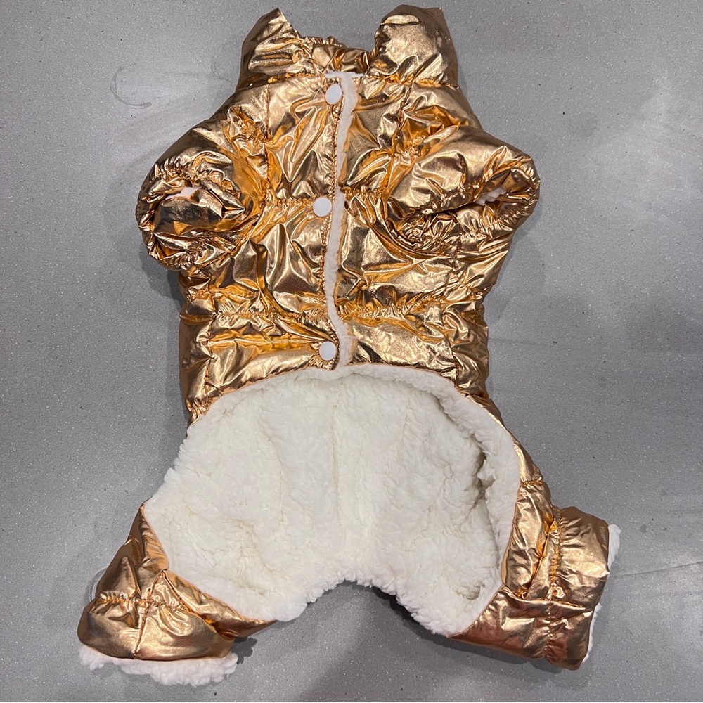 NEW | Gold Winter Dog Puppy Puffer Jacket Outerwear with Fleece Lining - Picture 4 of 8
